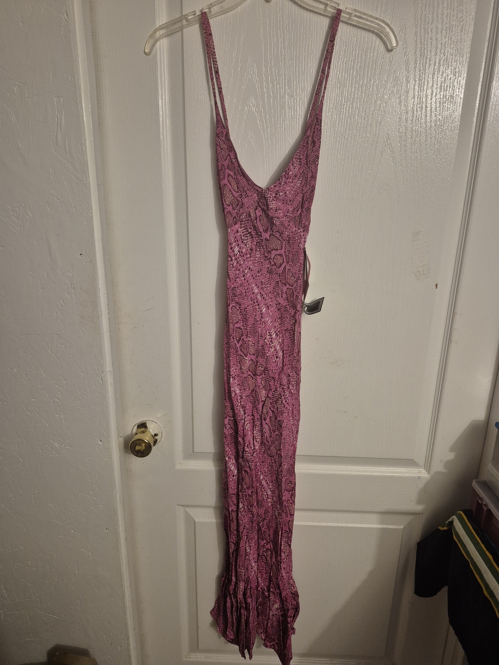 Fitted Pink Snake-Print Maxi Slip Dress